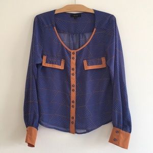 Anthropologie Mine Woman’s Blue Orange Blouse NWOT
